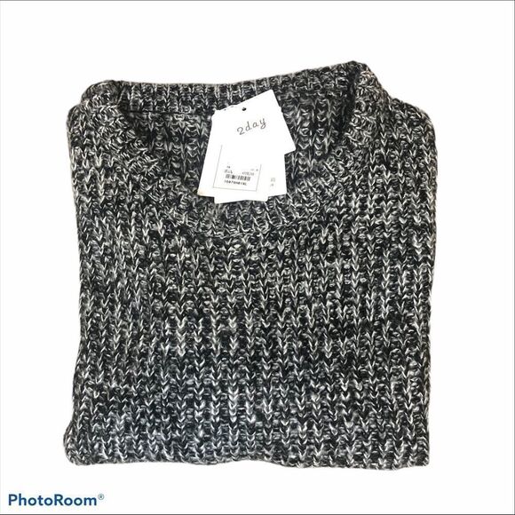 NWT 2 Day XL Cotton Black and Grey‎ Chunky Sweater - Picture 1 of 8